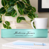 Porte-nom Pour Bureau Chic Aqua Brossé Métal moderne Noir Script Bureau