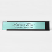 Porte-nom Pour Bureau Chic Aqua brossé métal noir Script (Devant)