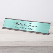Porte-nom Pour Bureau Chic Aqua brossé métal noir Script (Devant)