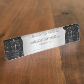 Porte-nom Pour Bureau Chic Black Marble Argent Scales de justice Avocat (Taille)