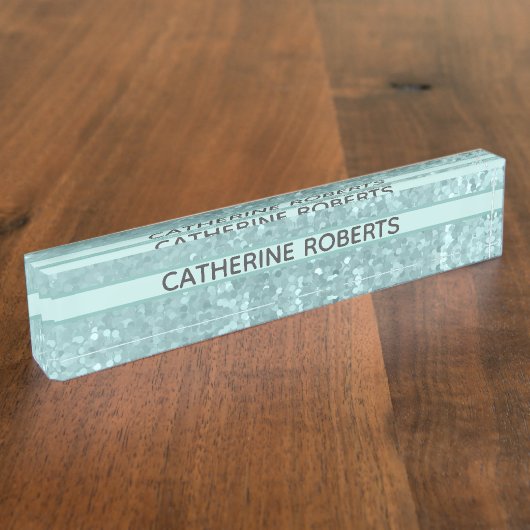 Porte-nom Pour Bureau Chic bleu turquoise brillant (Taille)