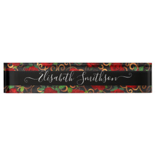 Porte-nom Pour Bureau Chic Distinctif Personnalisé Floral Professionnel