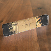 Porte-nom Pour Bureau Chic Faux Gold Glam Brushstroke Monogramme (Taille)