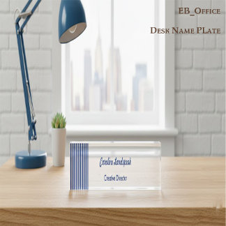 Porte-nom Pour Bureau Chic Navy Blue White Stripes | Professional Custom