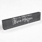 Porte-nom Pour Bureau Chic noir et blanc esquissé nom de script cursif
