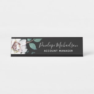 Porte-nom Pour Bureau Chic Pastel Floral avec nom et titre
