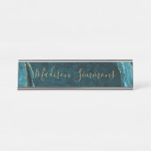 Porte-nom Pour Bureau Chic Turquoise Vert Or Agate Géode Feminine Script (Devant)