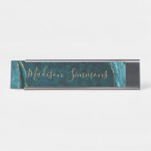 Porte-nom Pour Bureau Chic Turquoise Vert Or Agate Géode Feminine Script (Devant)