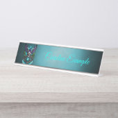 Porte-nom Pour Bureau Chouette aux éléments magiques. (Devant)