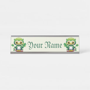 Porte-nom Pour Bureau Chouette bébé St Patrick de dessin animé mignon