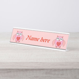 Porte-nom Pour Bureau Chouette de coeur rose