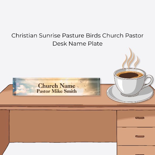 Porte-nom Pour Bureau Christian Sunrise Pasture Oiseaux Eglise Pasteur
