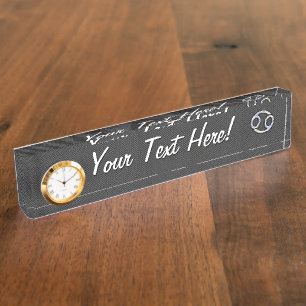 Porte-nom Pour Bureau Chrome Style Cancer Zodiac Sign Carbon Fiber Print