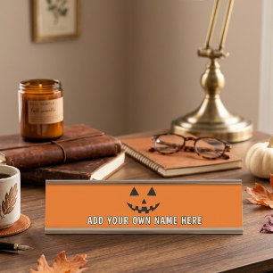 Porte-nom Pour Bureau Citrouille Halloween Orange Personnalisée Votre No