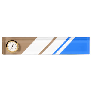 Porte-nom Pour Bureau Clair Brown Bleu Bleu Bleu Bleu Blancs Horloge