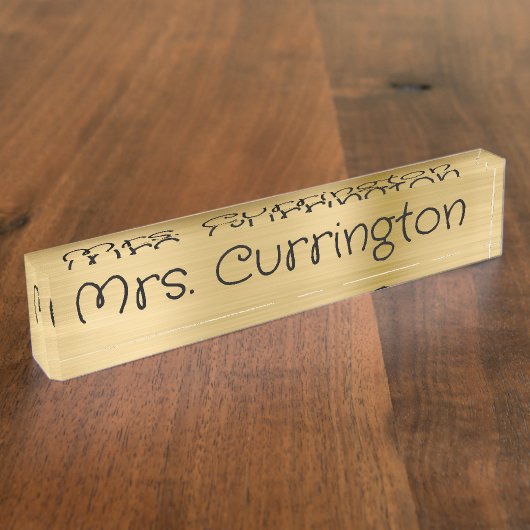 Porte-nom Pour Bureau Clair Gold Foil Monoline Script enseignant (Taille)