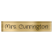 Porte-nom Pour Bureau Clair Gold Foil Monoline Script enseignant (Devant)