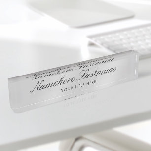 Porte-nom Pour Bureau Clair Gris Élégant Script Simple Minimaliste Moder