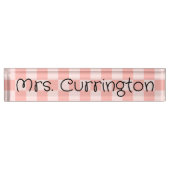 Porte-nom Pour Bureau Clair Pink Check Monoline Script enseignant (Devant)
