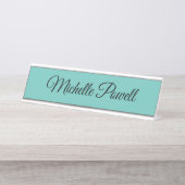 Porte-nom Pour Bureau Clair Turquoise Couleur tendance Script moderne (Devant)