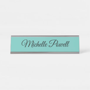Porte-nom Pour Bureau Clair Turquoise Couleur tendance Script moderne