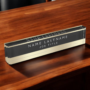Porte-nom Pour Bureau Classe Executive Black Gold Professional