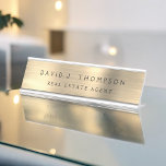 Porte-nom Pour Bureau Classe moderne Executive Gold Professional<br><div class="desc">Luxury Executive Gold Foil Métallic Acier Inoxydable Minimaliste Nom d'entreprise Plaque avec typographie en lettres blanches pour le monogrammed ajouter votre propre nom et titre ou poste. La plaque de nom professionnelle Metal Business peut être customisée avec votre nom. Veuillez contacter le concepteur pour customiser les articles correspondants.</div>
