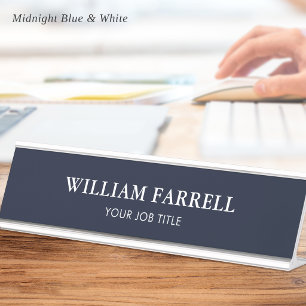 Porte-nom Pour Bureau Classique Minimaliste Exécutif Bleu Nuit Blanc