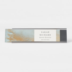 Porte-nom Pour Bureau Classy Artistic Aqua Blue Gold Paint Business