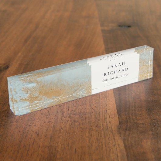 Porte-nom Pour Bureau Classy Artistic Aqua Blue Gold Paint Business (Taille)