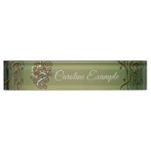 Porte-nom Pour Bureau Clavier de piano steampunk incurvé. (Devant)