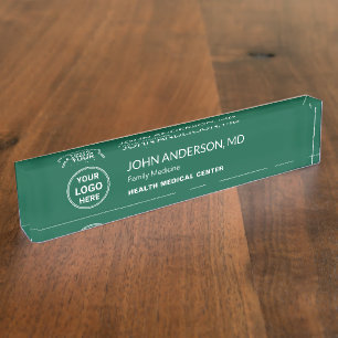 Porte-nom Pour Bureau Clinique de soins médicaux Logo personnalisé vert