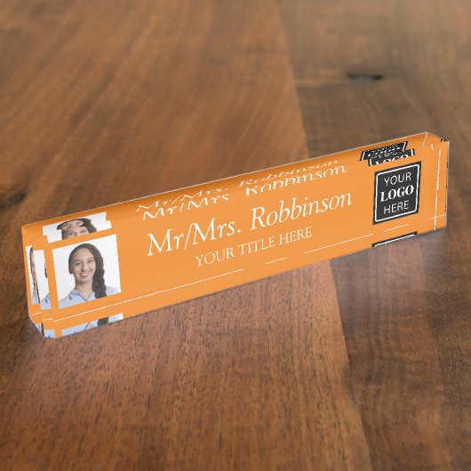 Porte-nom Pour Bureau Coach Photo Team Logo Moderne (Taille)