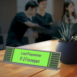 Porte-nom Pour Bureau Code programmeur noir et vert - nom propre / rôle