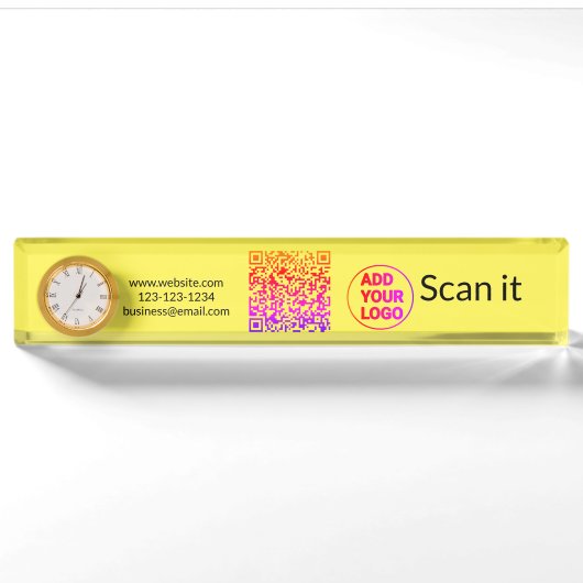 Porte-nom Pour Bureau Code QR minimal simple ajouter un logo scanner nom (Devant)