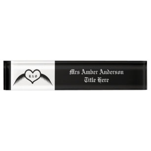 Porte-nom Pour Bureau Coeur ailé gothique Mariage Personnalisé Monogramm