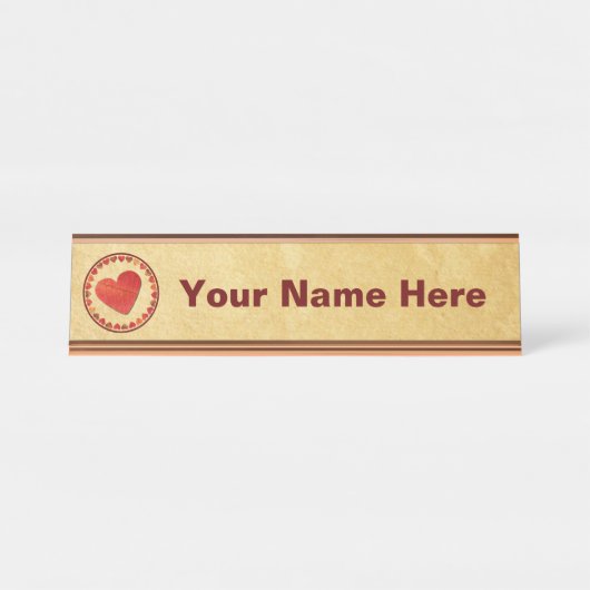 Porte-nom Pour Bureau Coeurs Feuilles Automne Sur Vieux Papier (Devant)