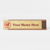 Porte-nom Pour Bureau Coeurs Feuilles Automne Sur Vieux Papier (Devant)