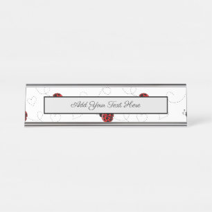 Porte-nom Pour Bureau Coeurs noirs de l'amant de l'insecte rouge Ladybug