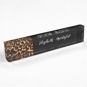Porte-nom Pour Bureau Coiffeur Monogramme Léopard Élégant Tendance