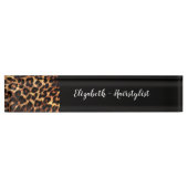 Porte-nom Pour Bureau Coiffeur Monogramme Léopard Élégant Tendance (Devant)