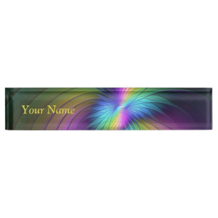 Porte-nom Pour Bureau Coloré Avec Bleu Moderne Art Fractal Abstrait