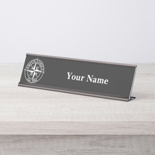 Porte-nom Pour Bureau Compass star monogramme personnalisable emblème bu (Devant)