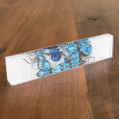 Porte-nom Pour Bureau Composition des papillons blancs et bleus (Taille)