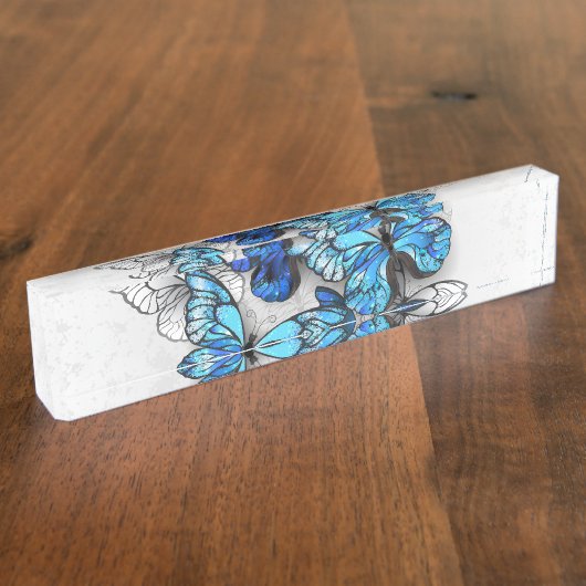 Porte-nom Pour Bureau Composition des papillons blancs et bleus (Taille)