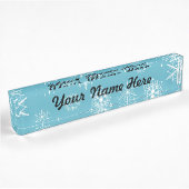 Porte-nom Pour Bureau Conception bleu-clair de Noël de flocon de neige
