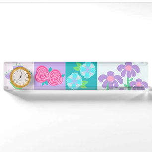 Porte-nom Pour Bureau Conception de fleurs vibrantes en fleurs