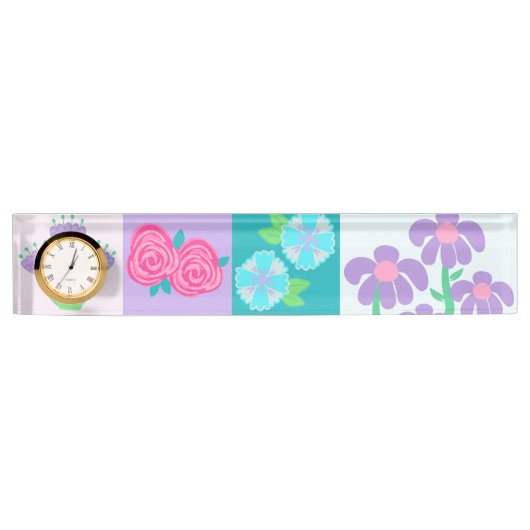 Porte-nom Pour Bureau Conception de fleurs vibrantes en fleurs (Devant)