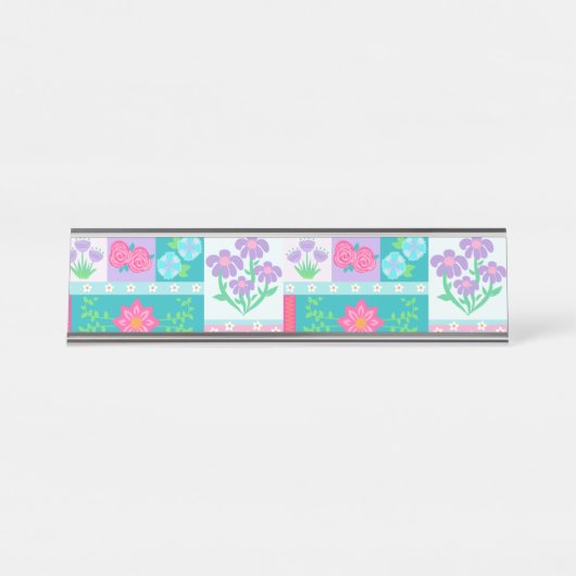 Porte-nom Pour Bureau Conception de fleurs vibrantes en fleurs (Devant)
