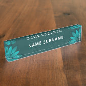 Porte-nom Pour Bureau Conception de mandala à feuilles sarcelles sur fon (Taille)